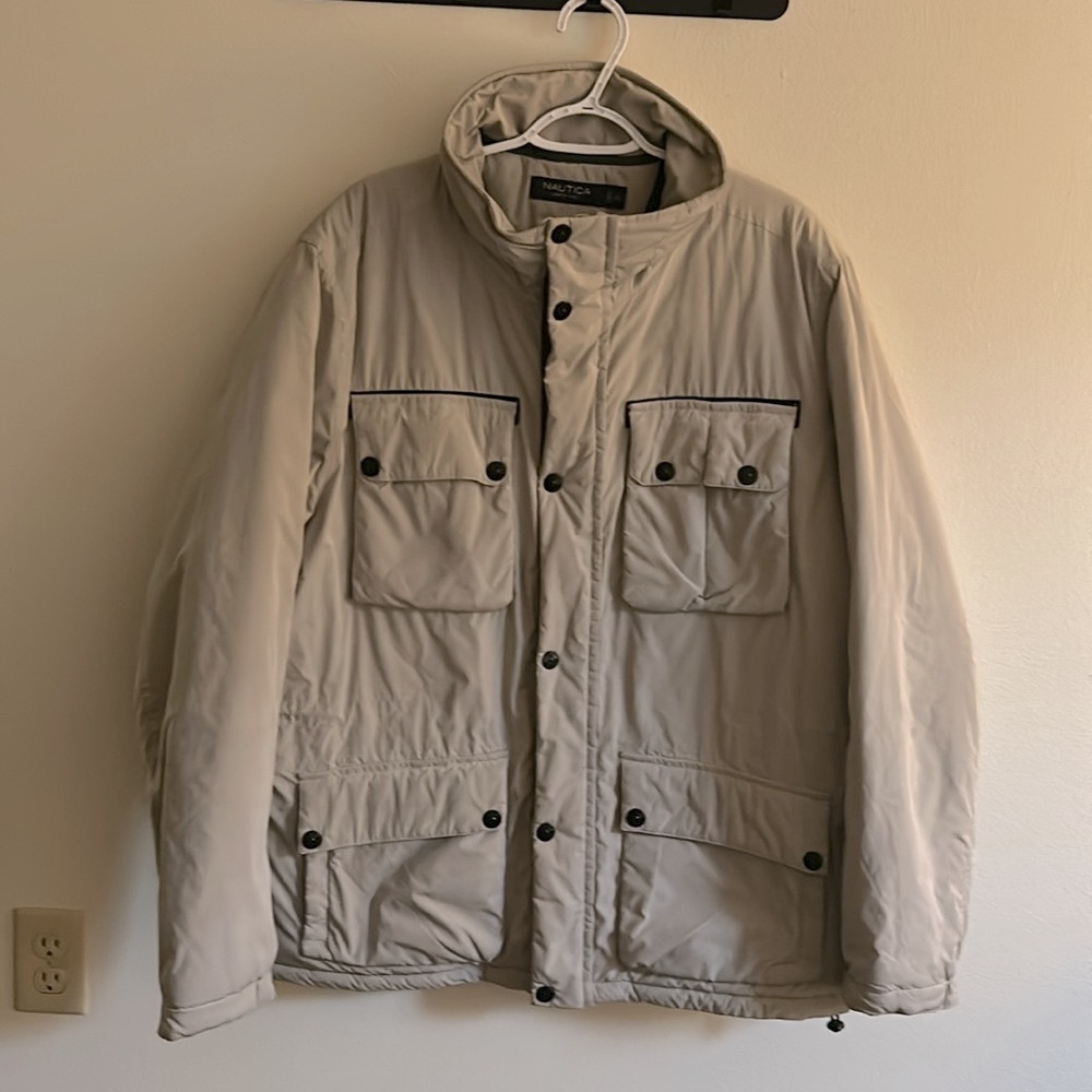 Nautica XL Men's Multi Pocket Parka Light Tan Utility Full Zip/Snaps Jacket